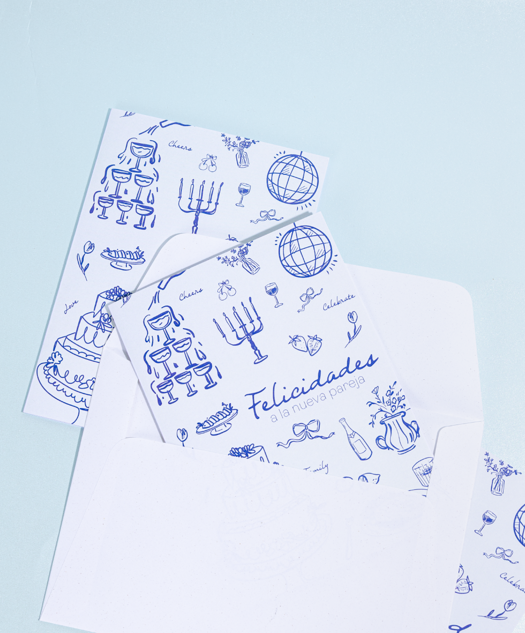Tarjeta + Sobre Felicidades Matrimonio Azul