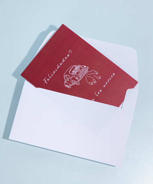 Tarjeta + Sobre Novios Matrimonio Rojo
